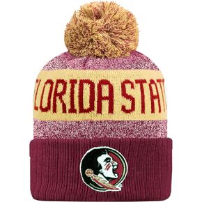 NCAA Team Color-Embroidered Logo -Cuffed Knit Skully Beanie Pom Hat-OSFM