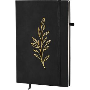 ZQZYMXQ A5 Lined Notebook Journal for Women Men, 200 Pages, Leaf Leather Notebooks for Work Note Taking (Beige)