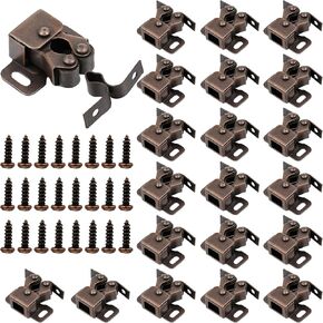 Bonuci Cabinet Door Latch and Catch Hardware Roller Catch Double Roller Catch Cabinet Latches with Spear Strike Catch for Cabinet Closet Doors Kitchen(Brown Antique Copper, 20 Pcs)