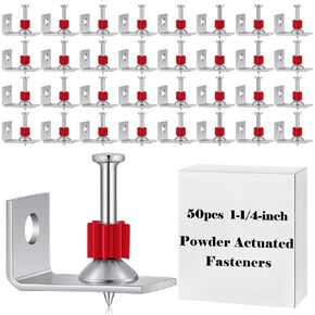 100 Pcs Drive Pin 1-1/4-inch Length, Powder Actuated Fasteners with 90 Deg Ceiling Clip Assembly for Hard Concrete
