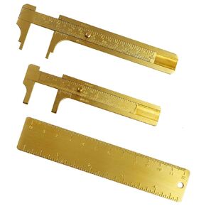3Pcs Brass Vernier Caliper Pocket Caliper Handy Caliper Measuring Mini Tool Double Scale Sliding Gauge Metal Pocket Ruler for Bead Wire Jewels Rings Measurement(80mm,100mm,120mm)