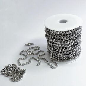 65 Feet 4.5mm Ball Beads Chain, Size #10 Stainless Steel Replacement Blinds Bead Chain Cord with 20pcs Connectors for Roller Window Shade, Vertical Blinds, Plumbing Applications