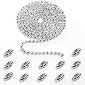 10 Feet Beaded Ball Chain, Stainless Steel Bead Pull Chain Extension with 12PCS Connectors for Window Chain Replacement, Plumbing and Industrial Equipment Labeling (4.5 mm,Silver)
