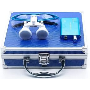 Dental Surgical Binocular Loupes-Dental Medical Binocular Loupes with Head Light Lamp,Binocular Loupes Magnifying Glasses,Binocular Loupes Optical Glass Loupe 3.5X420mm with LED Head Light Lamp (Blue)