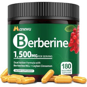Organic Berberine HCL 1500mg Supplement with Ceylon Cinnamon & Citrus Bergamot - 180 Vegan Capsules for We*GHT* Health, Gut Health & Immune Support, Berberine Complex