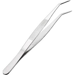 MMOBIEL Stainless Steel Tweezers 20cm / 8inch with curved 60 Degree Serrated Tip Professional Multi Purpose Tongs Tool for Industrial work, Laboratory Use, Gardening, Cooking