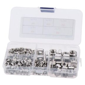 185Pcs Square Nuts, Metric Nuts Assortment Kit, Coarse Thread Four-Sided Nuts, Stainless Steel Square Nuts Set for Industrial and Construction Fasteners