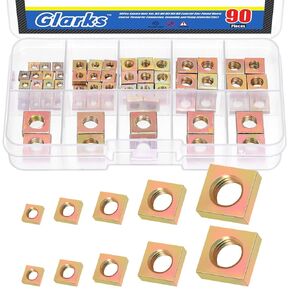 Glarks 90pcs Square Nut Set M3 M4 M5 M6 M8 304 Stainless Steel Square Thin Nut Square Machine Screws Nut Metric Coarse Thread Nuts Assortment Kit