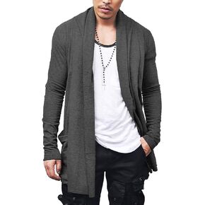 COOFANDY Men's Ruffle Shawl Collar Cardigan Open Front Lightweight Long Length Drape Cape Overcoat with Pockets