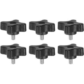 HARFINGTON 6pcs Star Clamping Knobs M6 x 50mm Metric Male Thread 32mm 4-Point Plastic Head Threaded Stud Knob Hand Tightening Thumb Screw Jig Handle, Black
