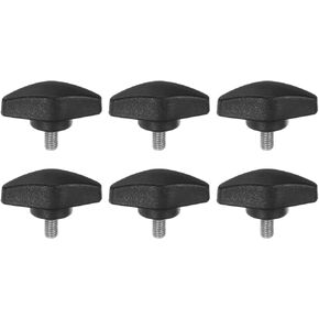 HARFINGTON 6pcs Tee Wing Knobs M6 x 10mm Metric Male Threaded Stud T Head Plastic Knob Handles Thumb Screws Hand Clamping Tightening Knob Grip Thumbscrew, Black