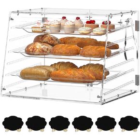 Bakery Display 6 Layer Acrylic Pastry Display Case with Dual Magnetic Back Doors and Removable Trays – Countertop Bakery Display Case for Donuts, Cookies, Pastries, Perfect for Commercial Use