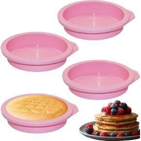4 Pieces Air Fryer Egg Molds Air Fryer Egg Silicone Pans Muffin Top Silicone Pan 4 Inch Silicone Cake Mold for Cake, Muffin Top(Pink)