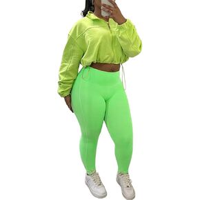 Voghtic Women's Zip Up 2 Piece Outfit Casual Workout Drawstring Crop Jacket Top And Leggings Pants Lounge Tracksuit Sets