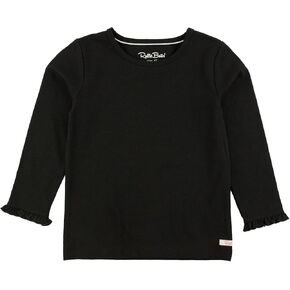 RuffleButts Baby/Toddler Girls Knit Long Sleeve Ruffle Layering Tee Shirt