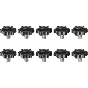 HARFINGTON 10pcs Star Knobs M8 x 25mm 304 Stainless Steel Threaded Stud 32mm Plastic 6-Star Head Hand Tightening Thumb Screw Clamping Jig Knob Handle, Black