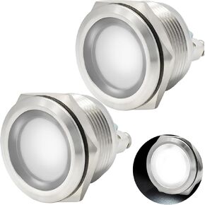 Indicator Light 22mm 0.87" Waterproof Red Metal Stainless steel Signal Lamp 12V/24V DC/AC LED Pilot Dash Lamp Light Ring Large Red for Car Truck Boat 2PCS