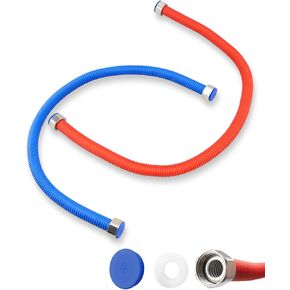 Flexible Stainless Steel Corrugated Water Heater Connector, Hot and Cold Color Water Heater Hose, 1/2" FIP x 1/2" FIP 24" Length