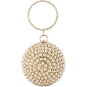 Women's Round Ball Clutch Purse Rhinestones Evening Handbag Beaded Pearl Clutch Bag