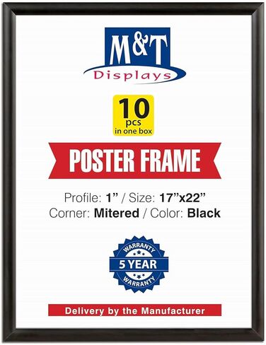 M&T Displays Snap Poster Frame 17x22 Inch Black 1" Aluminum Profile Front Loading Wall Mounting Photo Picture Document Certificate Sign Holder Mitered Corner Anti Glare Cover (2 pack) in Saudi Arabia