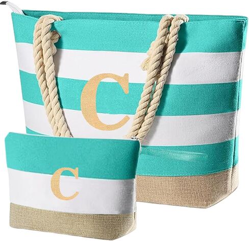 Extra Large Pool Beach Monogrammed Tote Bag with Zipper, Initial Birthday Travel Beach Personalized Gifts for Women in Saudi Arabia