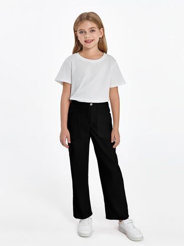 Haloumoning Girls Cargo Pants Kids Fashion Baggy Wide Leg Trousers with Pockets 5-14 Years in Saudi Arabia