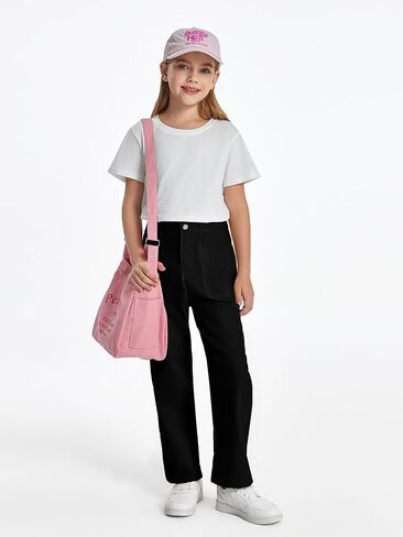 Haloumoning Girls Cargo Pants Kids Fashion Baggy Wide Leg Trousers with Pockets 5-14 Years in Saudi Arabia