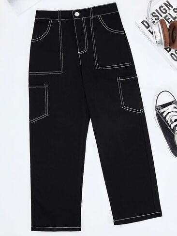Haloumoning Girls Cargo Pants Kids Fashion Baggy Wide Leg Trousers with Pockets 5-14 Years in Saudi Arabia
