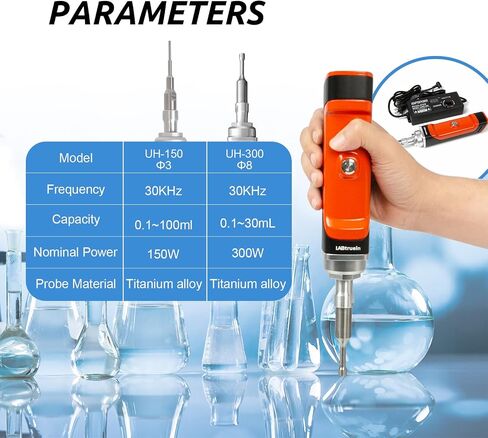 Handheld Ultrasonic Homogenizer Lab Emulsifier Mixer with Titanium Probe Cell Disruptor 38000PRM Sonicator Processor Mixing Volume (φ8mm:50-300ml) in Saudi Arabia