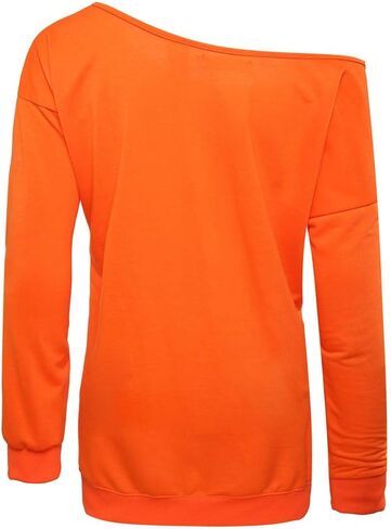 Jack O' Lantern Pumpkin Face Ladies' T-Shirt Halloween Costume Fun Sweatshirt Off Shoulde in Saudi Arabia