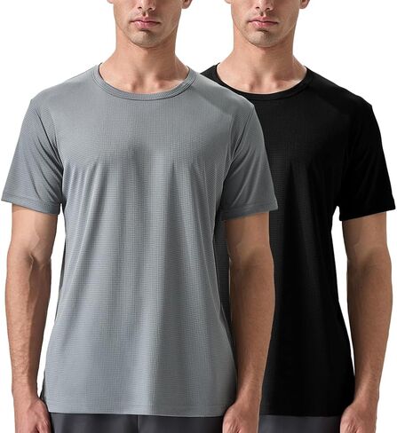 Men's 2 Pack Lightweight Crew Neck Athletic Running Short Sleeve T-Shirts Breathable Gym Workout Tee Shirts for Men in Saudi Arabia