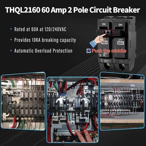 THQL2160 60 Amp 2 Pole Circuit Breaker,10KAIC 120/240V, Compatible with GE Thick Series and with Q-Line Series Load Centers, Plug-in Mount Standard Circuit Breaker Thermal Magnetic Protection in Saudi Arabia
