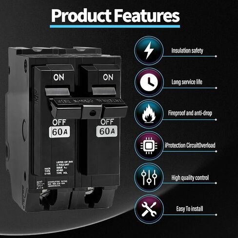 THQL2160 60 Amp 2 Pole Circuit Breaker,10KAIC 120/240V, Compatible with GE Thick Series and with Q-Line Series Load Centers, Plug-in Mount Standard Circuit Breaker Thermal Magnetic Protection in Saudi Arabia