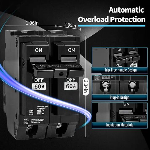 THQL2160 60 Amp 2 Pole Circuit Breaker,10KAIC 120/240V, Compatible with GE Thick Series and with Q-Line Series Load Centers, Plug-in Mount Standard Circuit Breaker Thermal Magnetic Protection in Saudi Arabia