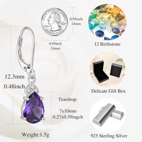 FATACI Women Earrings,925 Sterling Silver Teardrop Dangle Drop Earrings with 5A Cubic Zirconia Birthstone for Her in Saudi Arabia