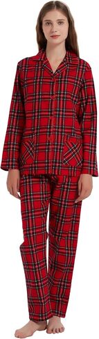 amaxer Women's Flannel Pajama Set 100% Cotton Pajamas For Women Long Sleeve Elastic Drawstring Pjs Button Warm Sleepwear in Saudi Arabia