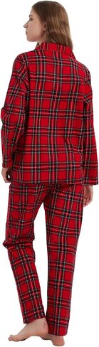 amaxer Women's Flannel Pajama Set 100% Cotton Pajamas For Women Long Sleeve Elastic Drawstring Pjs Button Warm Sleepwear in Saudi Arabia
