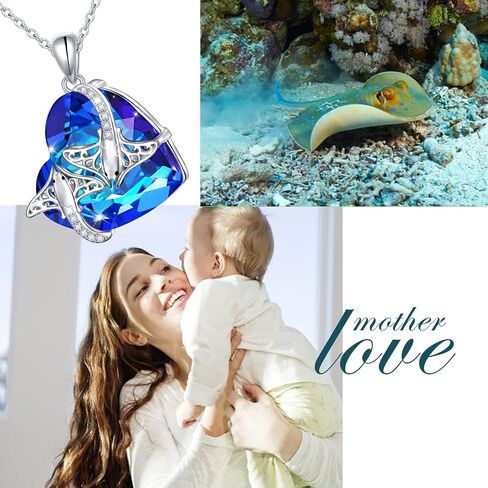 Ladytree Stingray/سلحفاة هدايا فضة مانتا راي / سلحفاة البحر كريستال / أذن البحر شل قلادة مجوهرات حيوانات المحيط هدايا عيد ميلاد الأم للنساء الأم والزوجة والصديقة الخطيبة in Kuwait