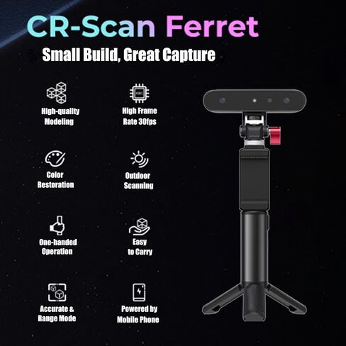 Creality 3D Scanner CR-Scan Ferret للطباعة ثلاثية الأبعاد، المسح الضوئي ثنائي الوضع، ترقية الماسح الضوئي المحمول مع سرعة مسح عالية 30 إطارًا في الثانية، دقة 0.1 مم لهاتف Andriod Phone PC Win 10/11، pop 2 3D Scanner in Kuwait