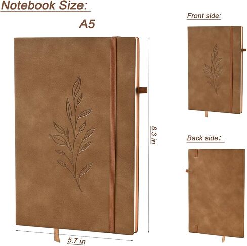 ZQZYMXQ A5 Lined Notebook Journal for Women Men, 200 Pages, Leaf Leather Notebooks for Work Note Taking (Beige) in Saudi Arabia