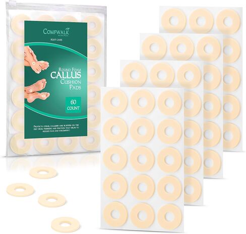 Callus Cushions Pads, 60-Count, Prevents Calluses, Corns, blisters and Mosquito Bites on feet from Pressure and Friction, Round Soft Foam, Beige Skin Color (Small for Toes) in Saudi Arabia