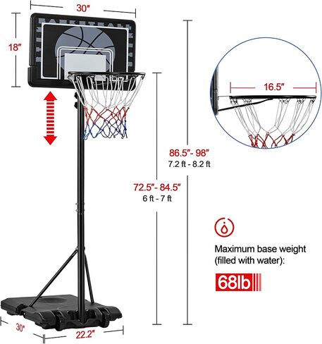 Yaheetech Kids Basketball Hoop Outdoor Stand Portable Basketball Goal System Set 7.6-8.6ft Height Adjustable with PE Backboard w/ 2 Wheels Use for Indoor & Outdoor Sports in Kuwait