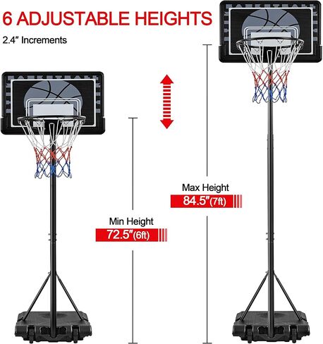 Yaheetech Kids Basketball Hoop Outdoor Stand Portable Basketball Goal System Set 7.6-8.6ft Height Adjustable with PE Backboard w/ 2 Wheels Use for Indoor & Outdoor Sports in Kuwait