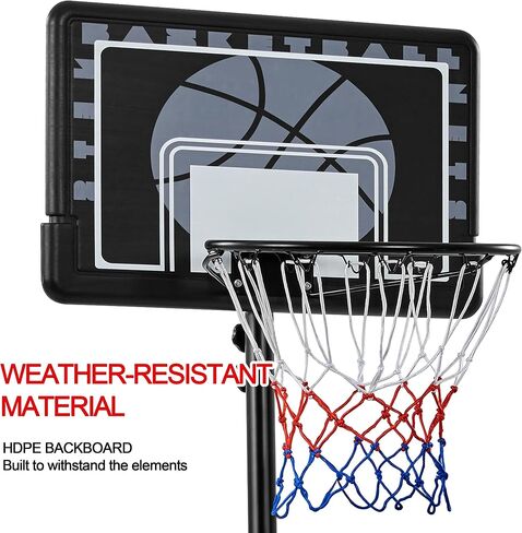 Yaheetech Kids Basketball Hoop Outdoor Stand Portable Basketball Goal System Set 7.6-8.6ft Height Adjustable with PE Backboard w/ 2 Wheels Use for Indoor & Outdoor Sports in Kuwait