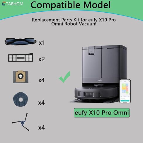 استبدال الملحقات للمكنسة الكهربائية الروبوتية Eufy X10 Pro Omni، تتضمن الأجزاء البديلة فرشاة رئيسية واحدة، 2 فلتر هيبا، 4 وسادات ممسحة، 4 أكياس مكنسة كهربائية، 4 فرشاة جانبية، 1 فرشاة تنظيف in Saudi Arabia