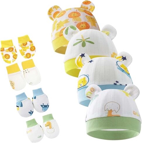 4 Pcs Newborn Baby Boy Hat Bear Ear Baby Beanie Hospital Infant Hat Newborn Hats for Baby Girls Boys 0-3 Months in Saudi Arabia