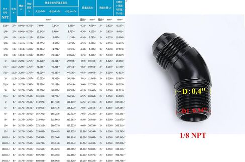 45 Degree Elbow One Piece Full Flow -8 AN to 3/8 NPT Forged Male Flare Coupling Union Fitting Aluminum Black in Saudi Arabia
