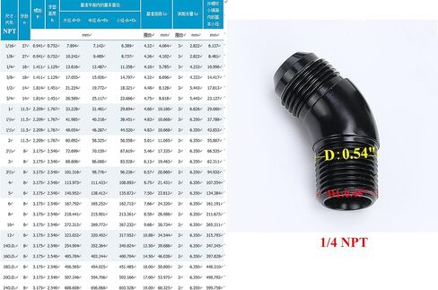 45 Degree Elbow One Piece Full Flow -8 AN to 3/8 NPT Forged Male Flare Coupling Union Fitting Aluminum Black in Saudi Arabia