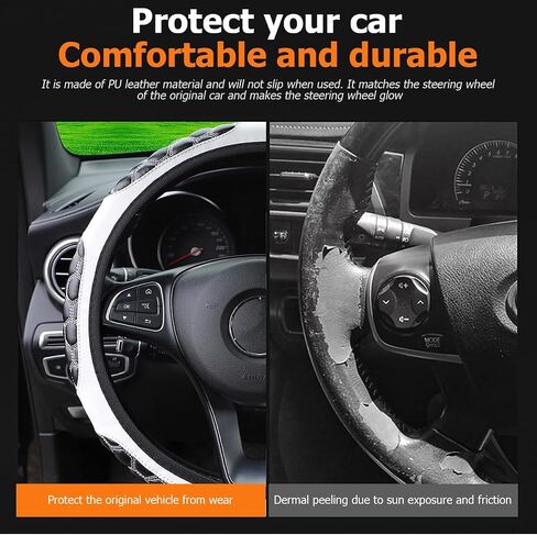 AICEL Elastic Stretch Car Steering Wheel Cover, Leather Auto Steer Wheel Protection for 14.5-15 Inch, Anti-Slip Cute Vehicle Interior Protective Accessories Universal for SUV, Truck, Sedan（Black） in Saudi Arabia