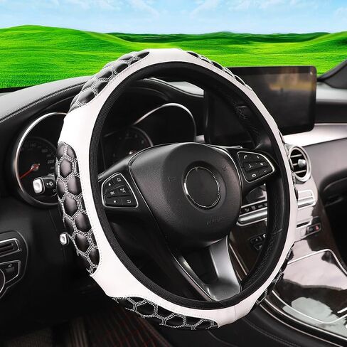 AICEL Elastic Stretch Car Steering Wheel Cover, Leather Auto Steer Wheel Protection for 14.5-15 Inch, Anti-Slip Cute Vehicle Interior Protective Accessories Universal for SUV, Truck, Sedan（Black） in Saudi Arabia
